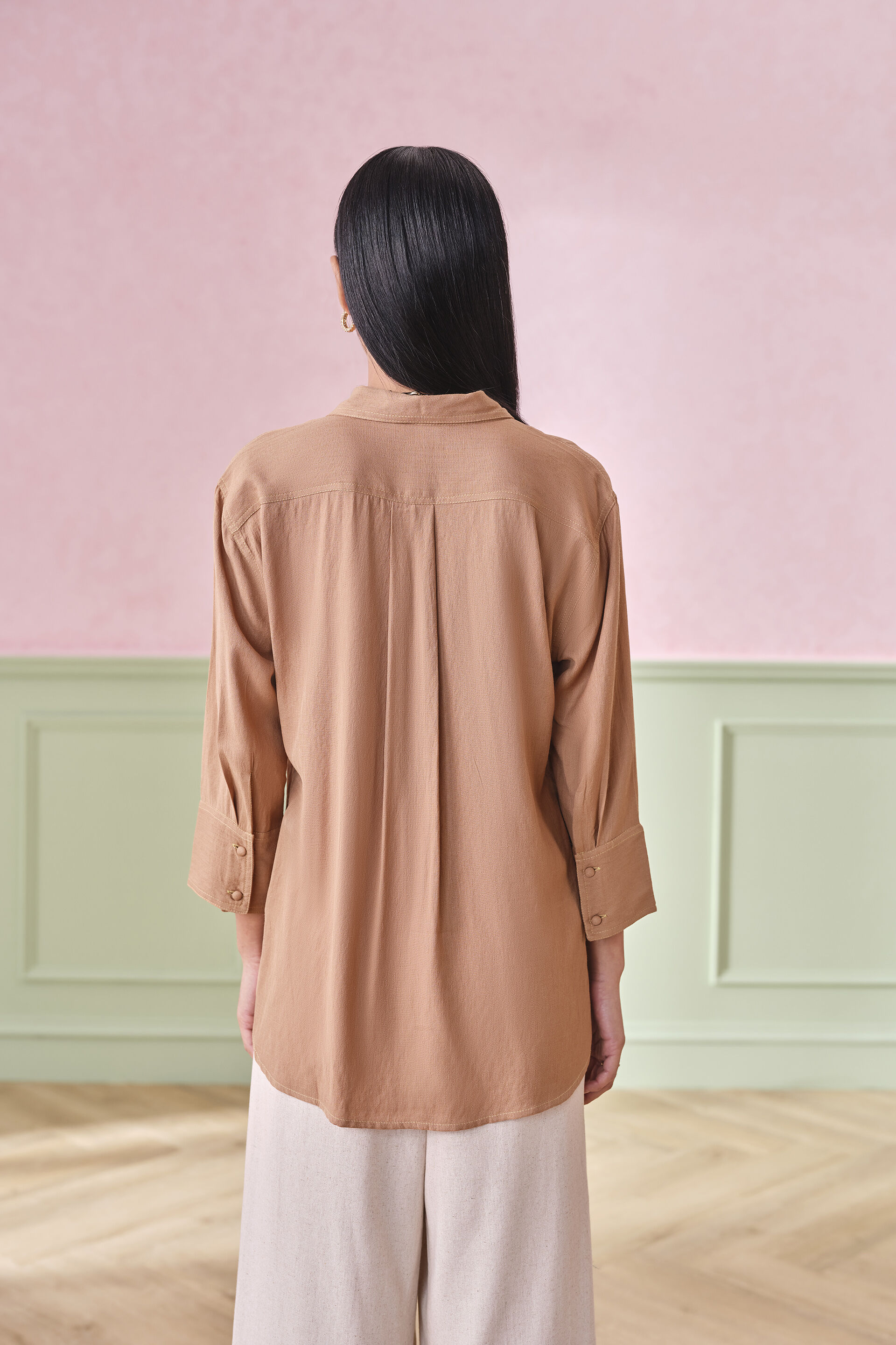 Hazelwood Flare Rayon Blend Shirt, Brown, image 4